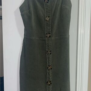 Olive Button-Down Corduroy Dress